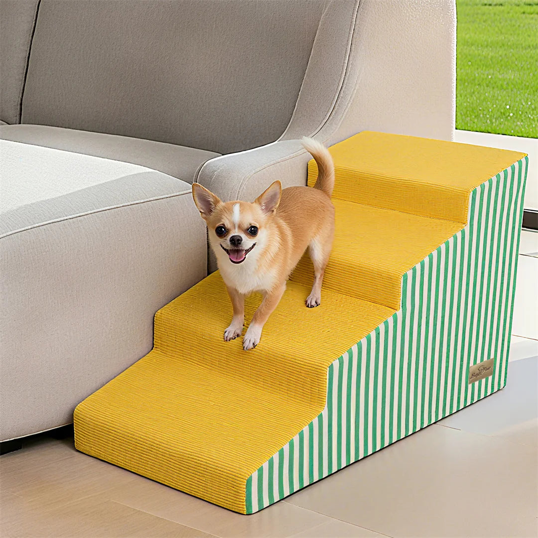 3/4/5 Steps High-Density Foam Dog Stairs with Gentle Slope,Vibrant Color Washable Cover for Small to Medium Dogs Access to High Beds And Sofa