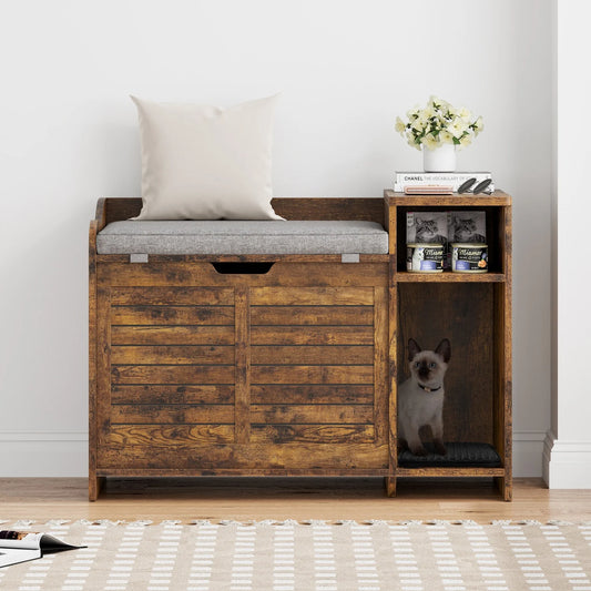 Litter Box Enclosure with Top Opening and Pad, Hidden Litter Box Furniture, Cat Litter Box Cabinet with Scratch Pad