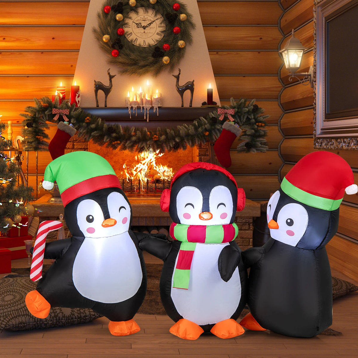LIFEZEAL Christmas Inflatable Penguin Family With Built In LED Lights