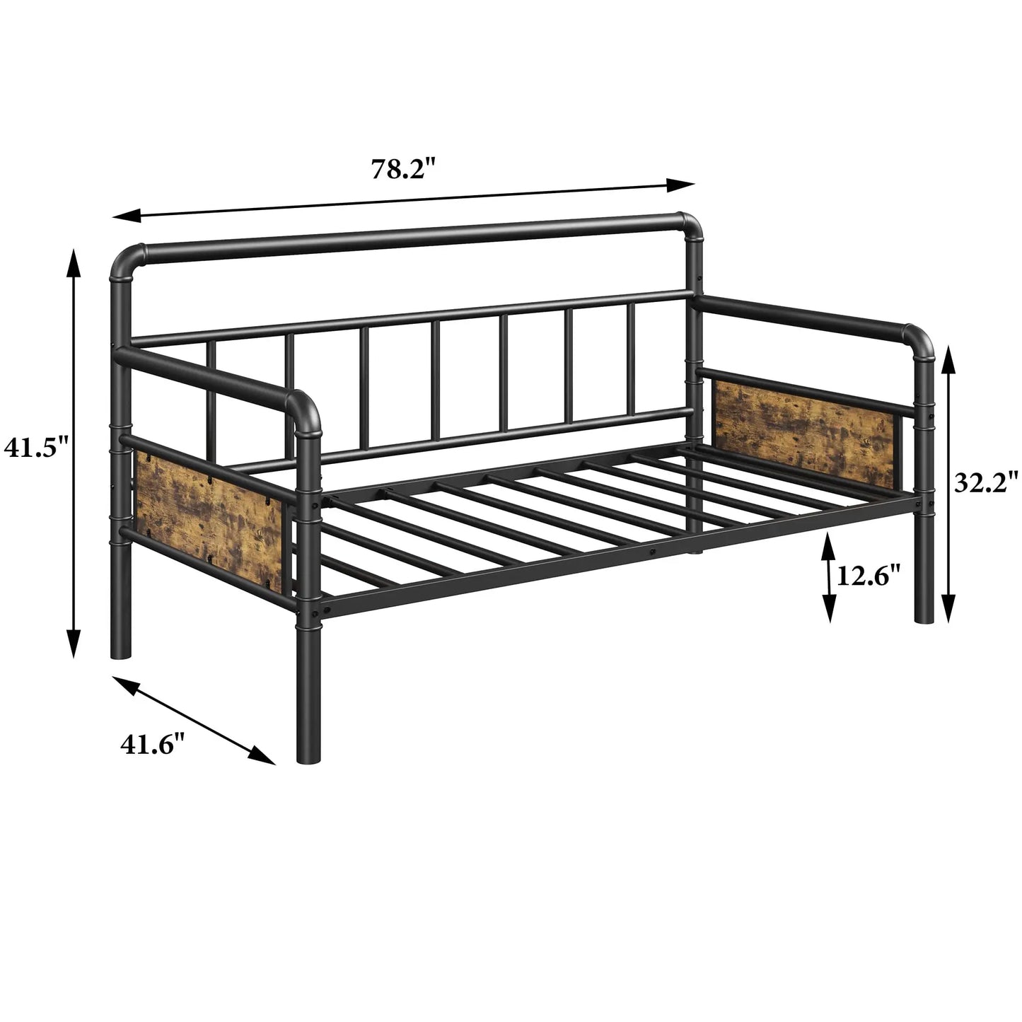 Heavy Duty Metal Daybed Frame Steel Slats Support Noise-Free Headboard Sofa Bed for Living Room Bedroom Guest Room, No Box Spring Needed