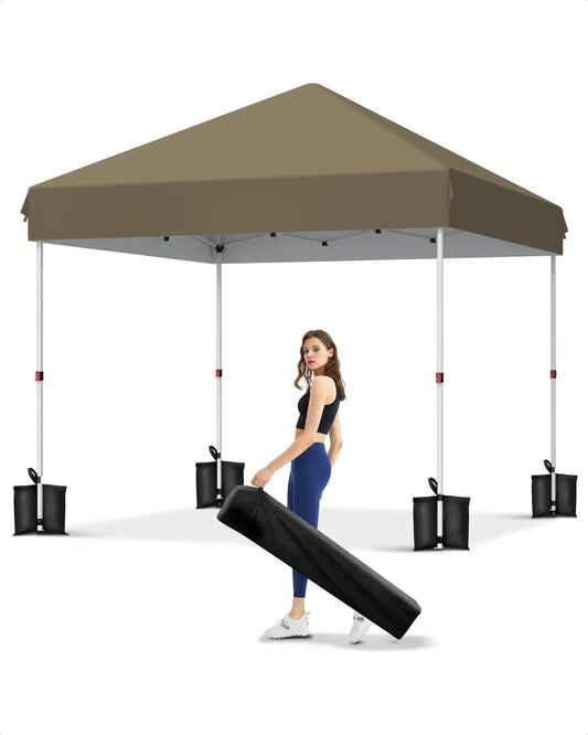 10x10 FT Pop Up Canopy Tent with 3 Adjustable Heights – Outdoor Sun Shade Shelter, 4 Sandbags & Carry Bag, for Parties & Events