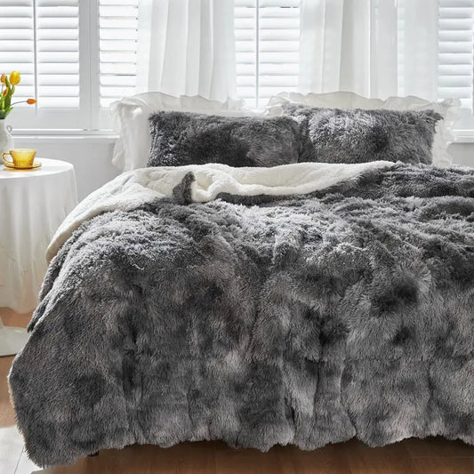 Faux Fur Shaggy Comforter Set Plush Sherpa Reversible Bedding