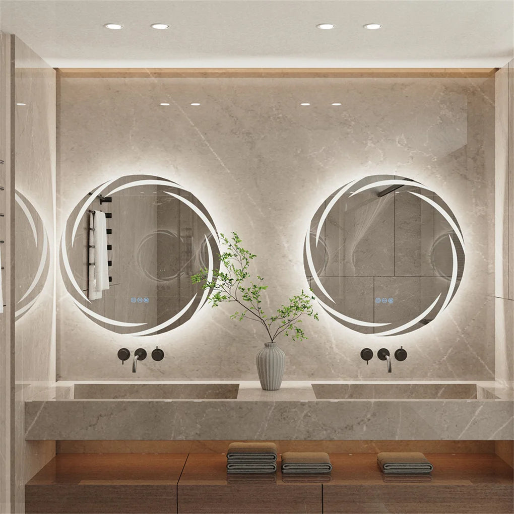 Anti Fog LED Round Bathroom Mirror Shatterproof Three Color Lights