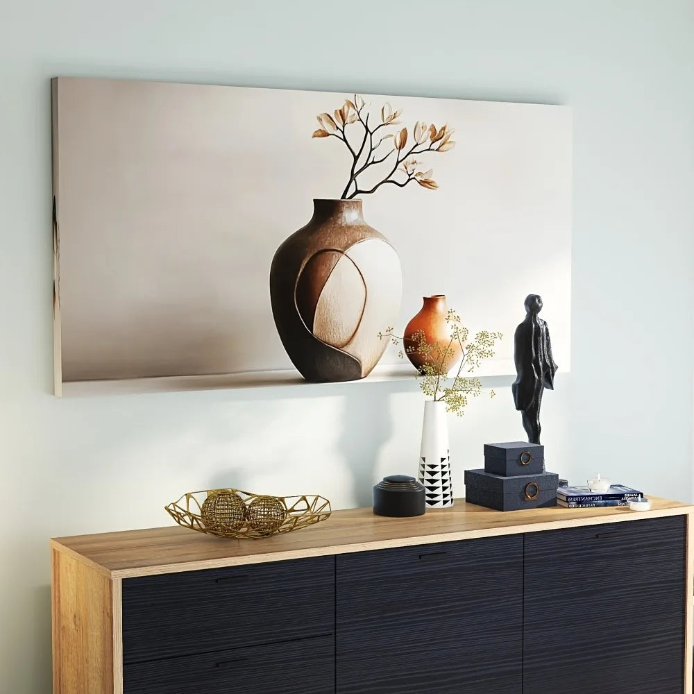 Modern vase canvas art print with solid pine frame - elegant minimalist trim - 1.5 inches thick