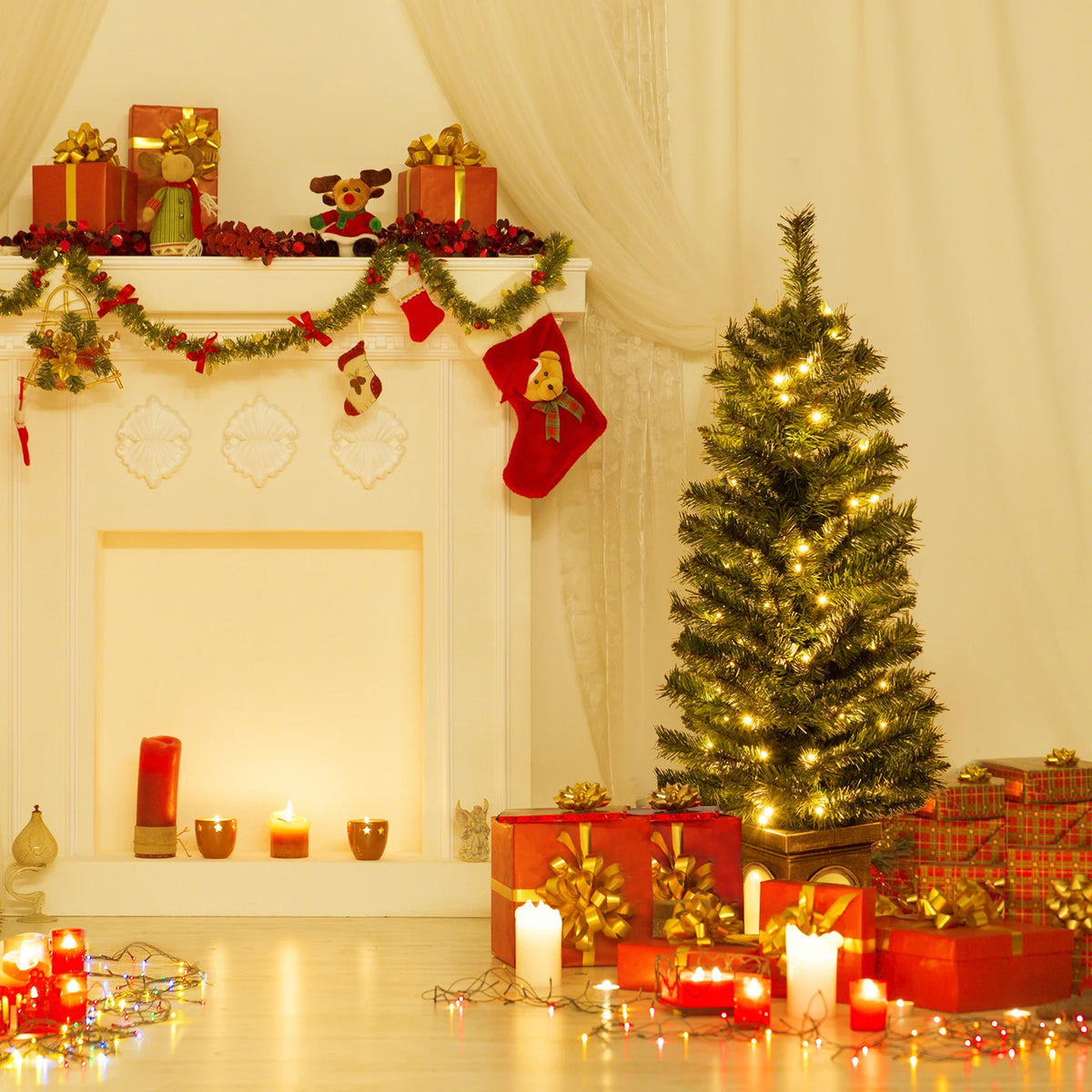 LIFEZEAL Prelit Potted Christmas Tree With Warm LED Lights