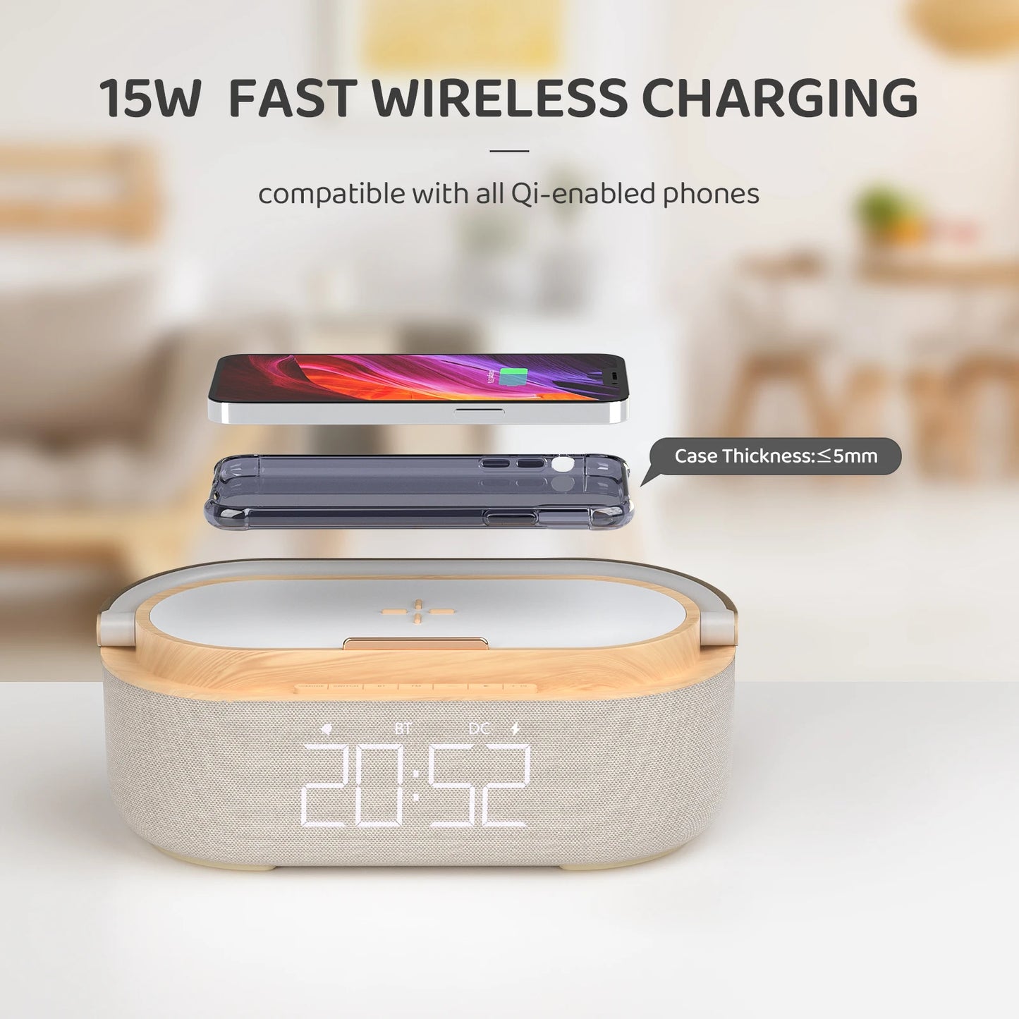 COLSUR S29 Bluetooth Speaker With Alarm Clock And Wireless Charging