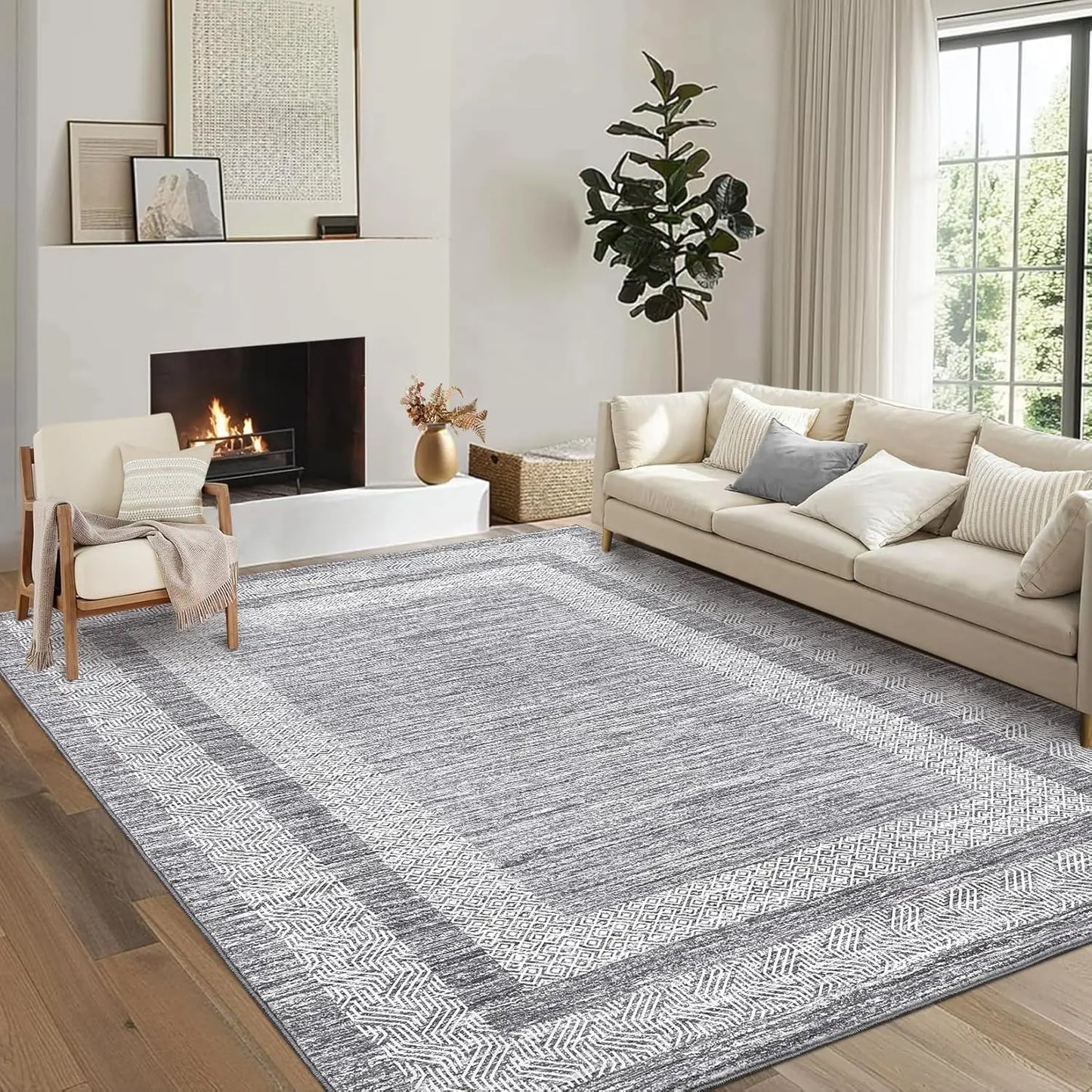 Large Area Rugs for Living Room, Machine Washable Modern Abstract Area Rug for Bedroom- Soft Low Pile Carpet for Dining Room