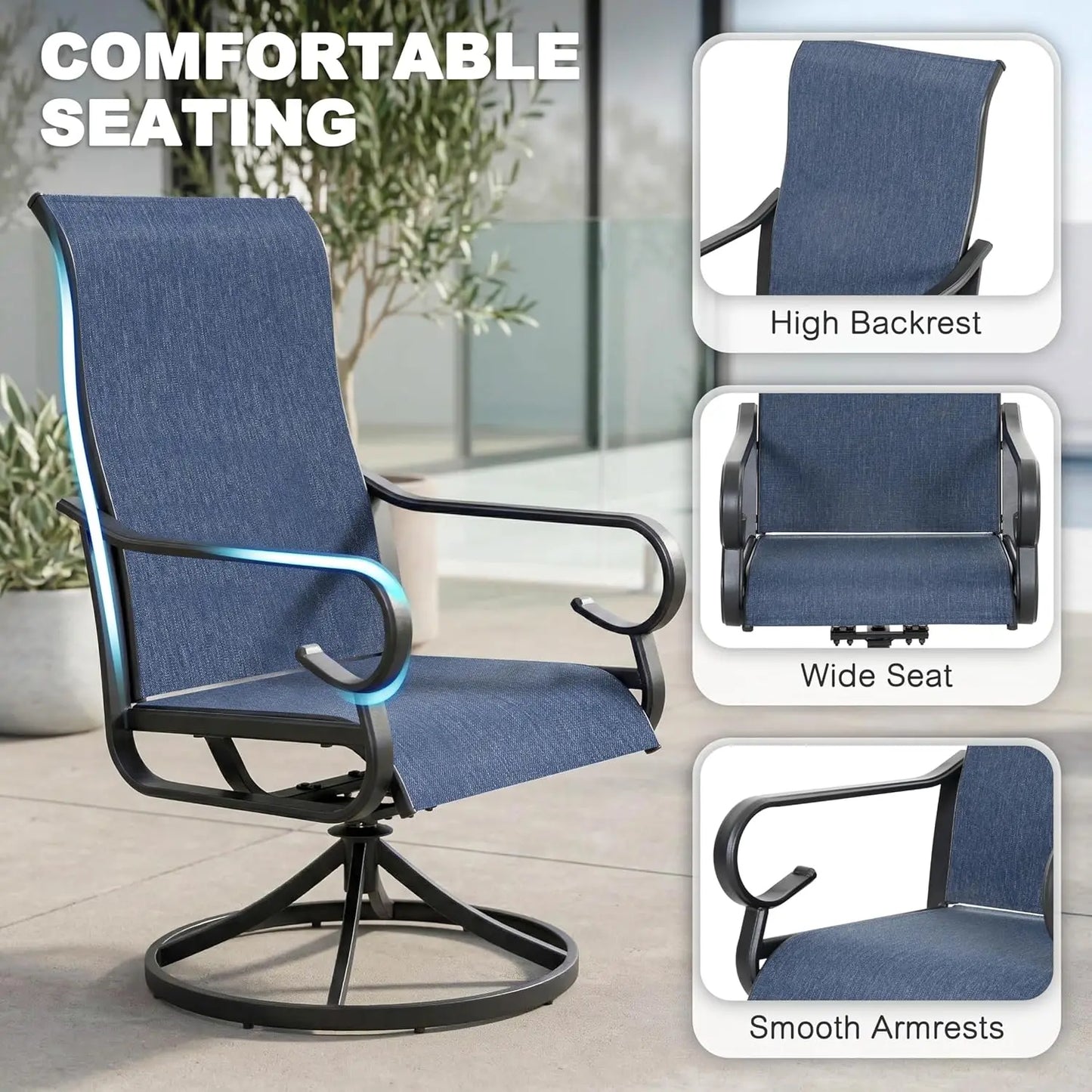 3-Piece Patio Bistro Set, All Weather Breathable Textilene Swivel Chairs and Side Table, Outdoor Patio Furniture Set, Custom