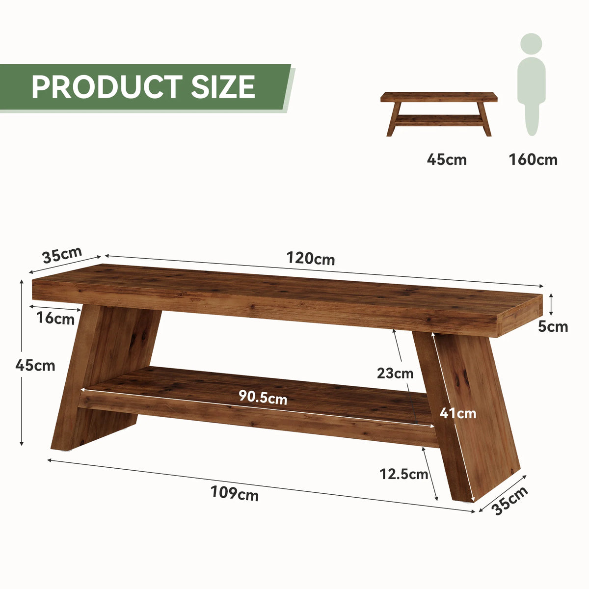 Tribesigns Two Tier Solid Wood Entryway Storage Bench