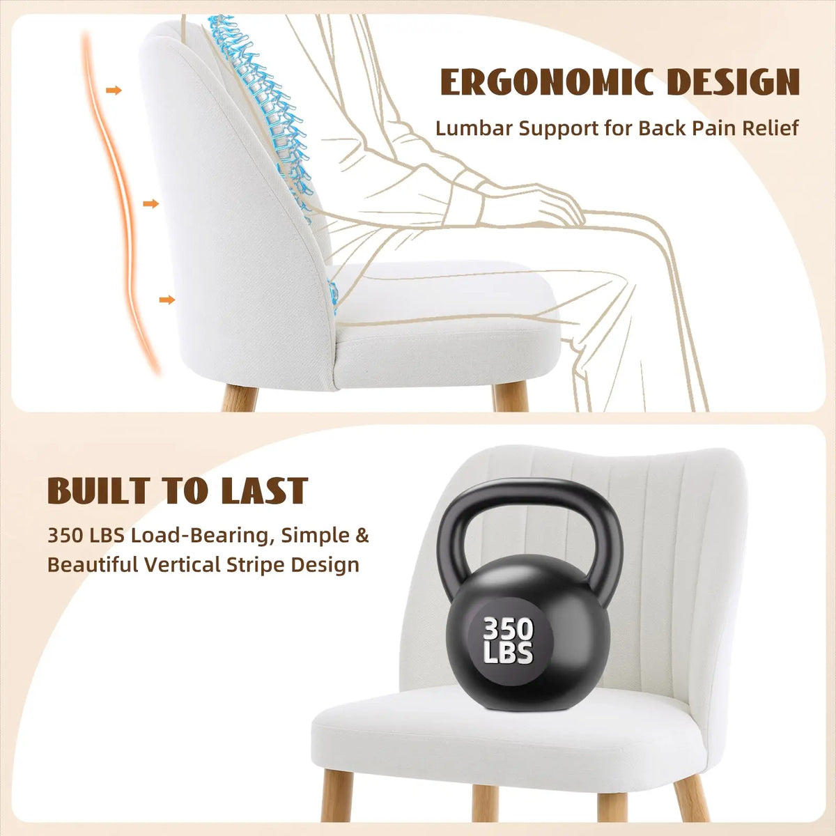 HiMISS Mid Century Modern Upholstered Dining Chairs Pair