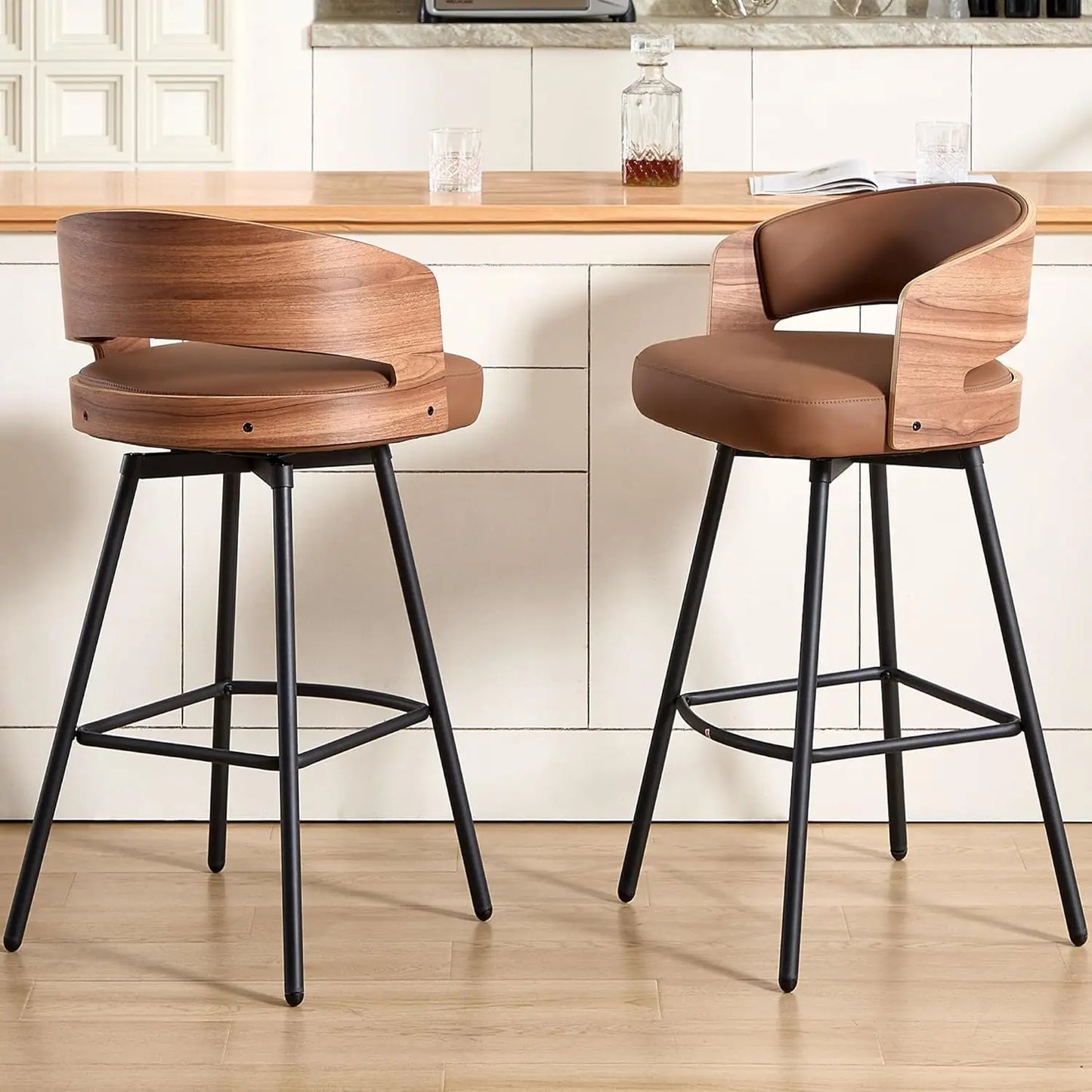 Guangbai Swivel Bar Stools Set of 2 Faux Leather Upholstered