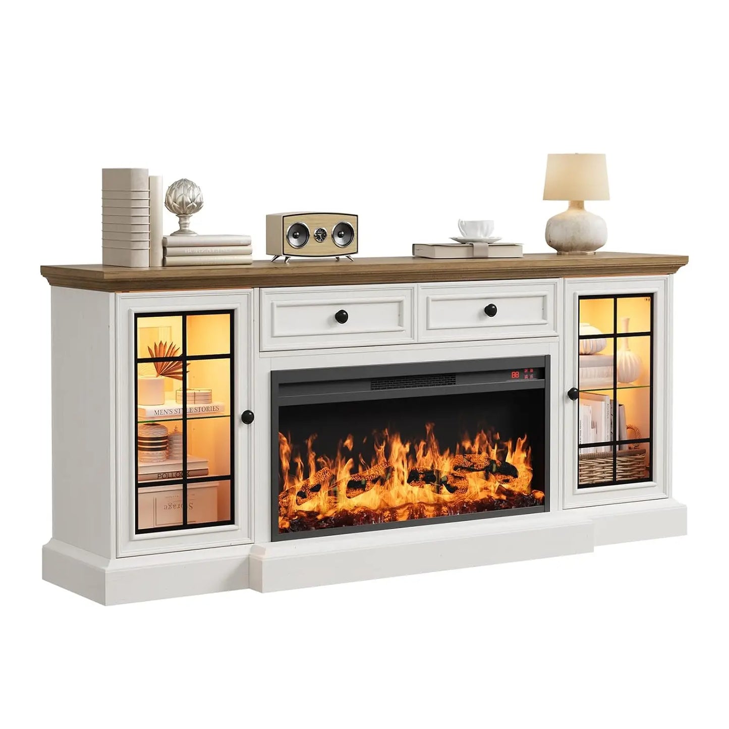 Fireplace TV Stand Modern Entertainment Center With LED Lights