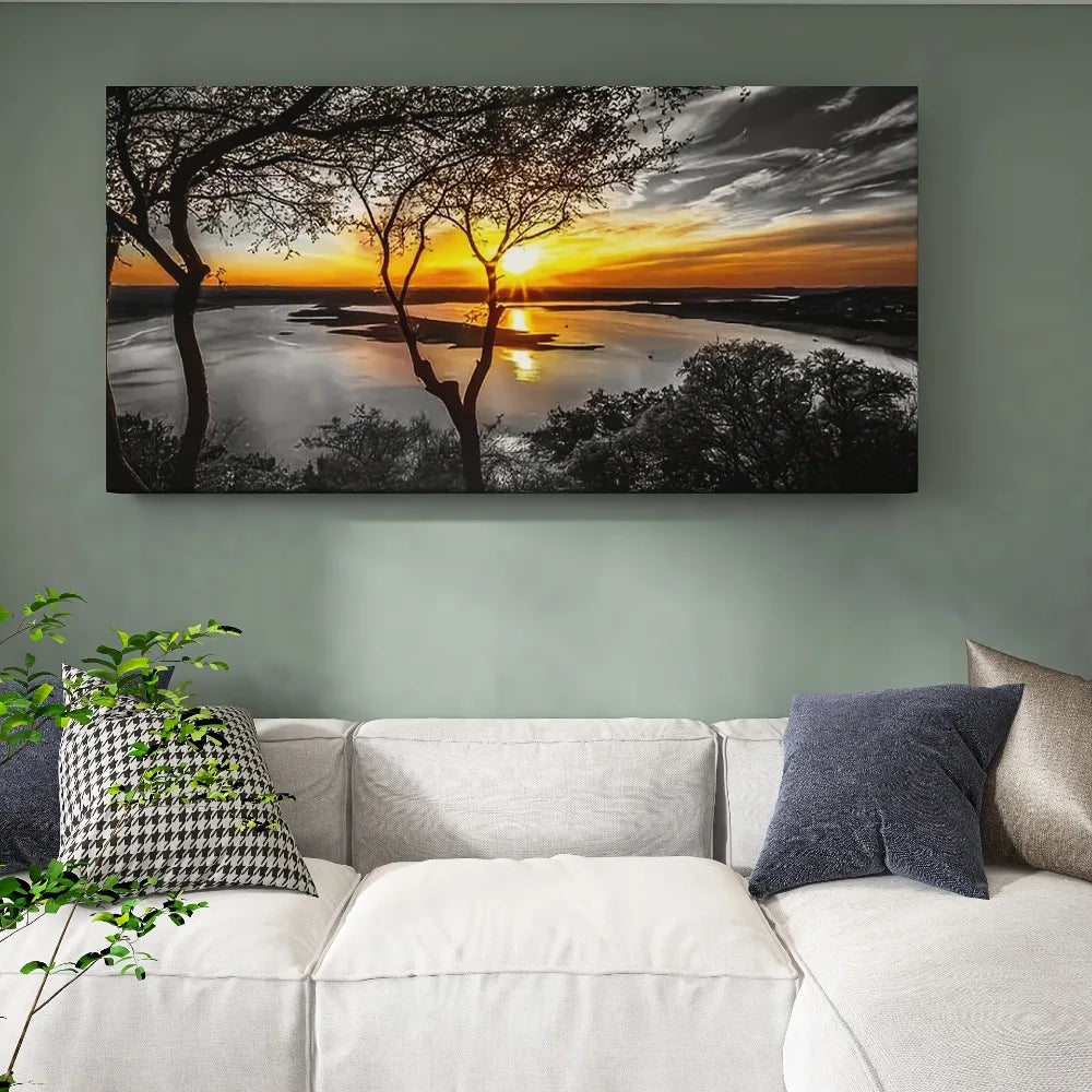 Sunset Landscape Art - High quality forest scenery, 1.5 inches thick, suitable for interior decoration