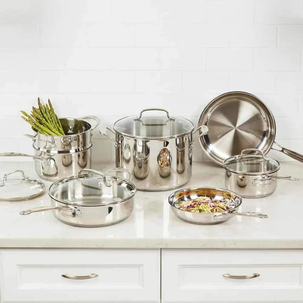 Stainless Steel 11-Piece Cookware Set Aluminum-Clad Base