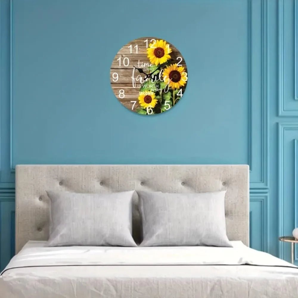 1pc Sunflower Wall Clock, Silent Non-Ticking Battery Powered Bedroom/Bathroom/Living Room/Kitchen Decor