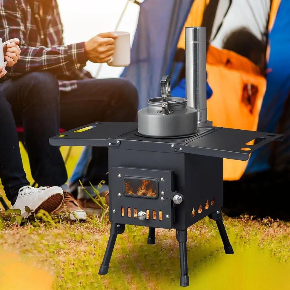 22.6in Outside Iron Camp Stove,olding Wood Burning Camping Stoves,Portable Camping Rocket Stoves,Outdoor Hot Tent Stove,with Chi