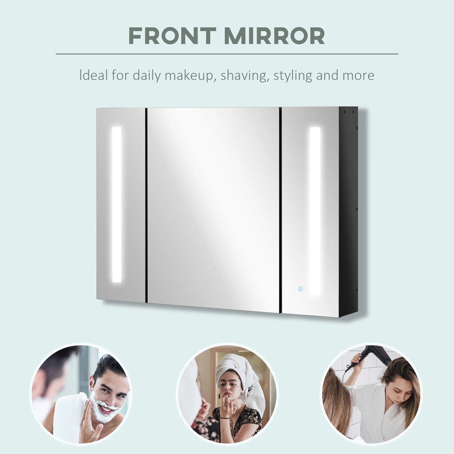 Led Medicine Cabinet Wall-Mounted Bathroom 3 Mirrored Door High Gloss Black