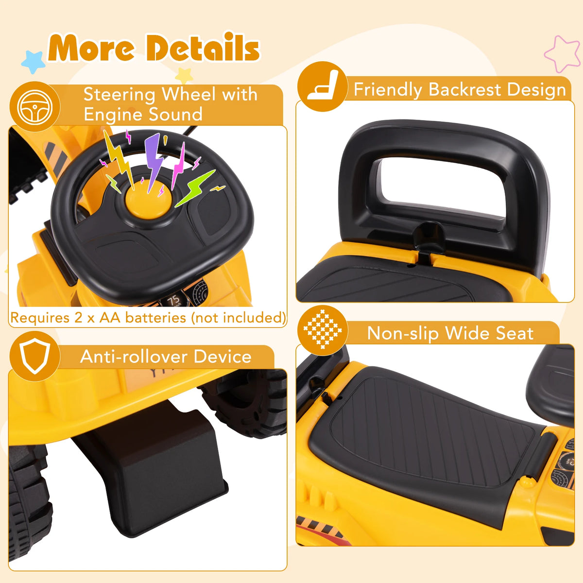 MULTIGOT Kids Ride On Excavator With Adjustable Shovel And Sound