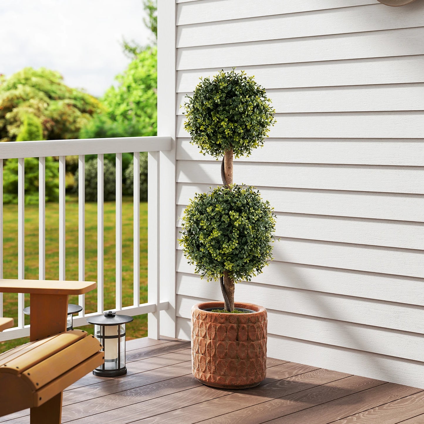 Set of 2 Artificial Double Topiary Ball Trees 3 FT Faux Boxwood Topiary Tree