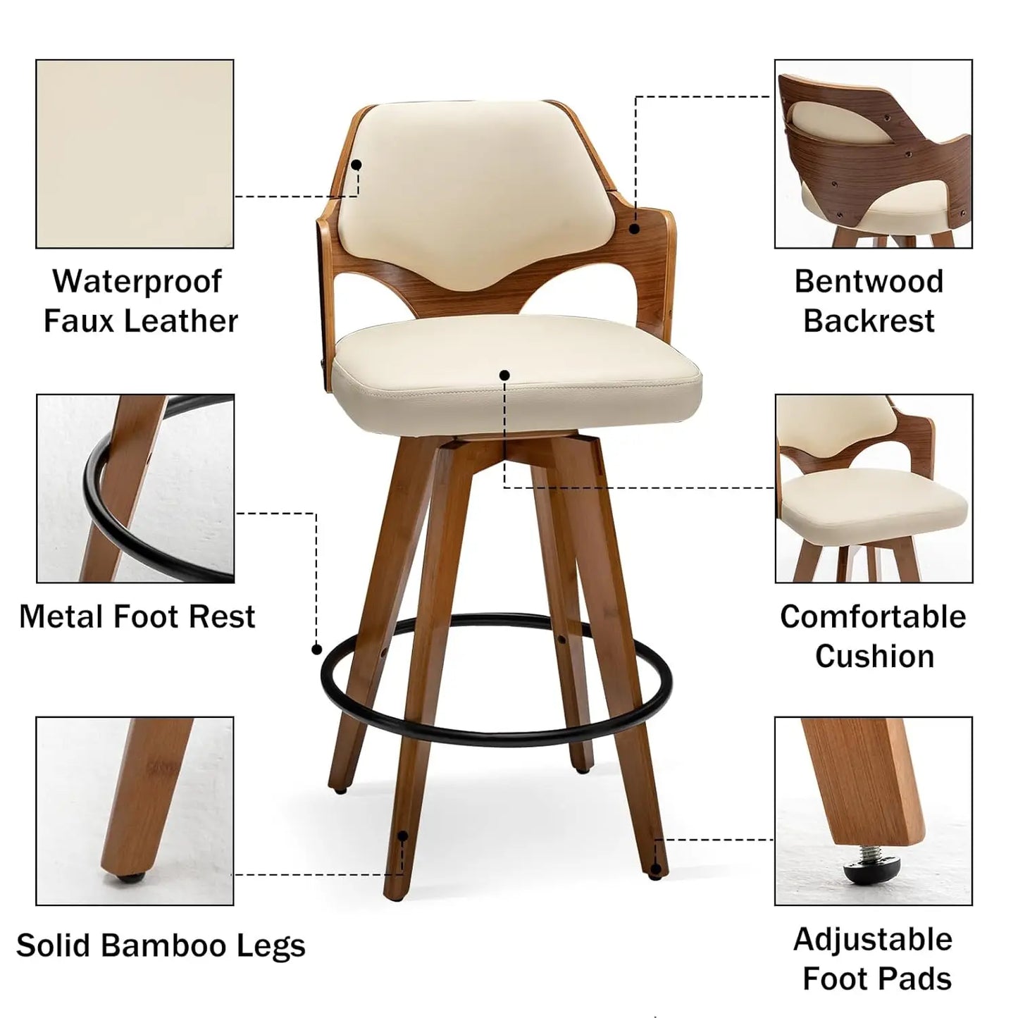 Guangbai Upholstered Bar Stool Set Of 2 With Bamboo Legs Low Back