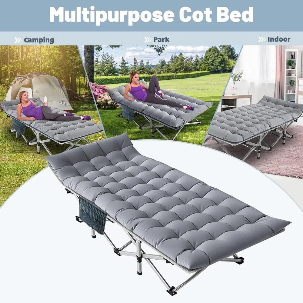 Oversized XXL olding Camping Cot or Adults with Pad, Padded Portable Sleng Cots, Camp Bed with Carry Bag or Outdoor Travel, Beac