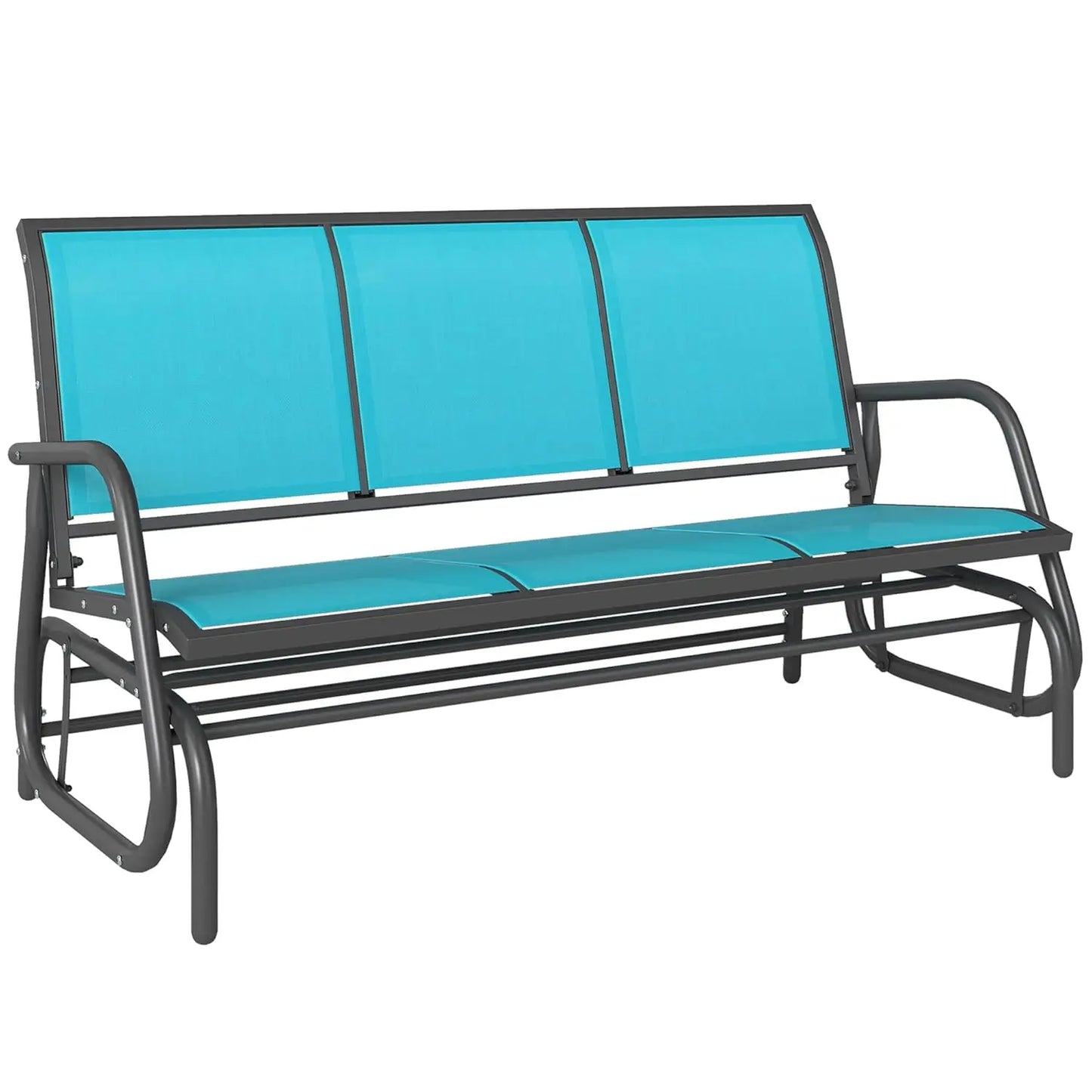 3-Seat Patio Glider Bench Outdoor Swing Breathable Mesh Metal Frame Light Brown Custom
