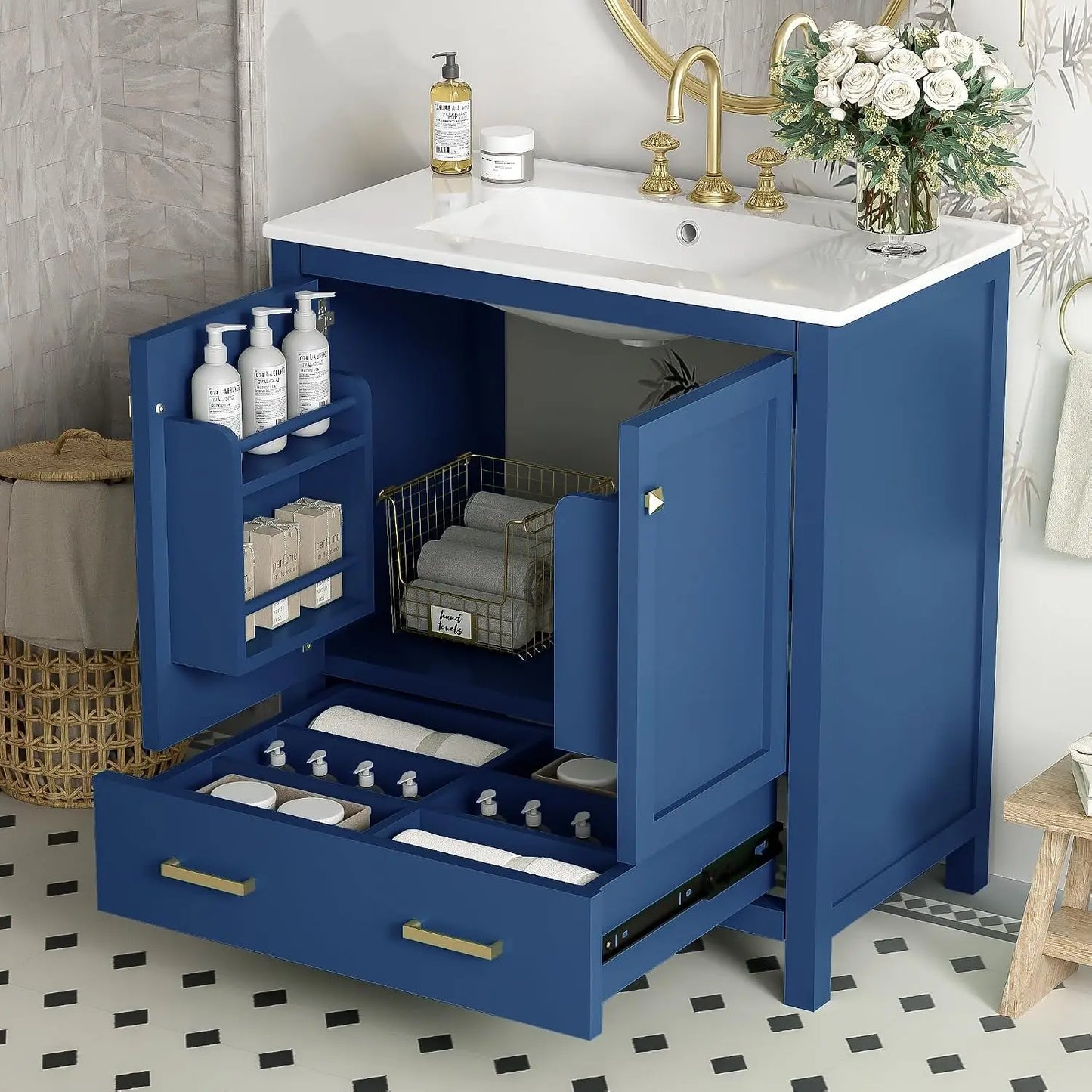 30" Bathroom Vanity with Ceramic Sink, Modern Freestanding Storage Cabinet with Sink Suite Set, Soft Closing Door,, Custom