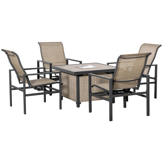 5Pc Outdoor Patio Dining Set, Ice Bucket, 4 Rocking Chairs, Square Table, Beige