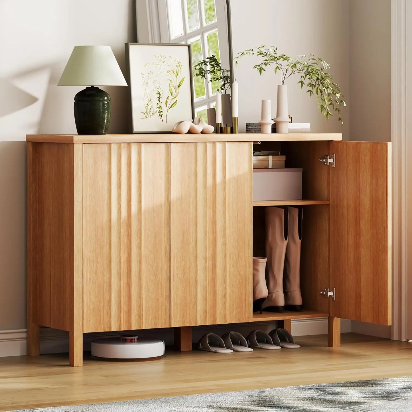 Shoe Cabinet with 3 Doors, Narrow Wooden Shoe Cabinet, Hidden Shoe Storage for Entryway, Foyer, Hallway (Brown), Custom