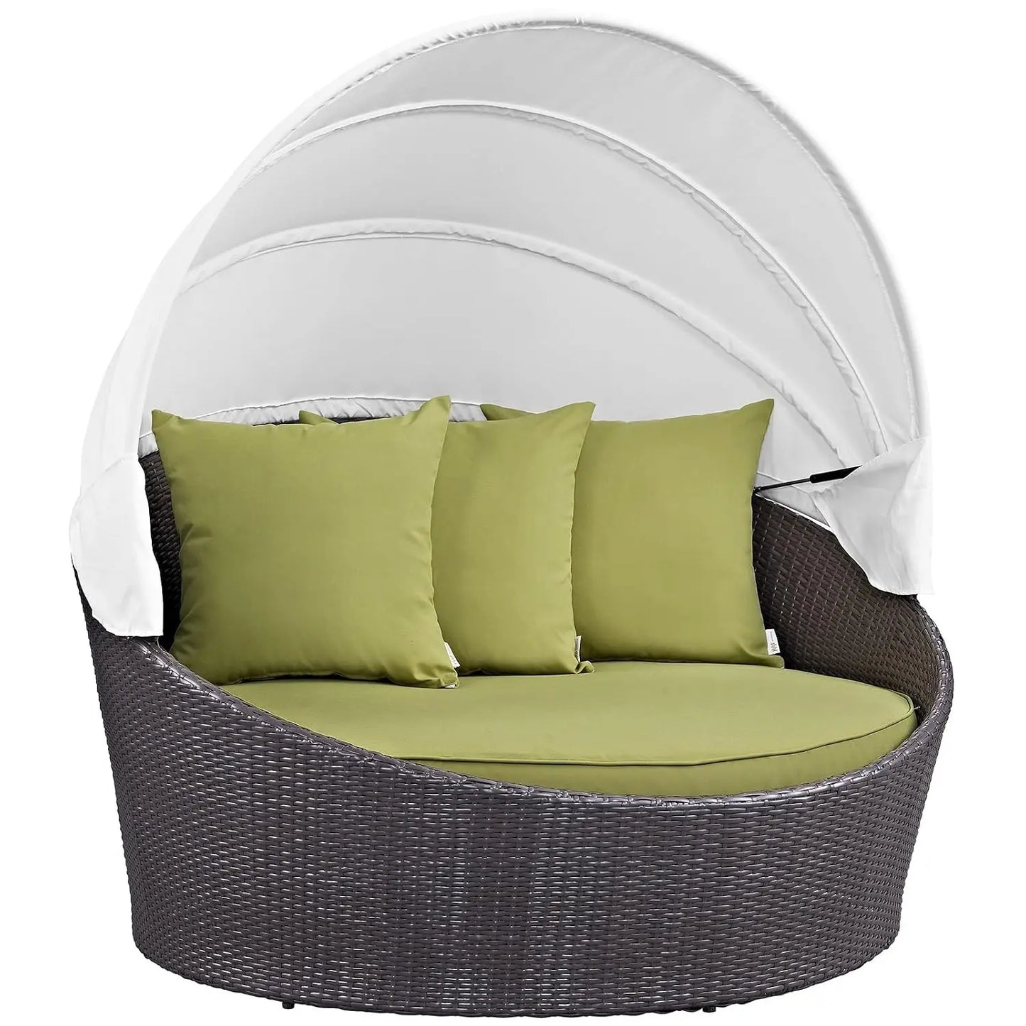 Convene Wicker Rattan Outdoor Patio Retractable Canopy Round Poolside Sofa Daybed in Espresso Mocha, Custom