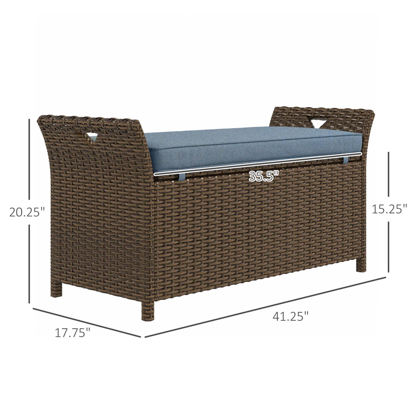 27 Gallon Pe Rattan Wicker Storage Bench, Large Outdoor Patio Box, Dark Blue