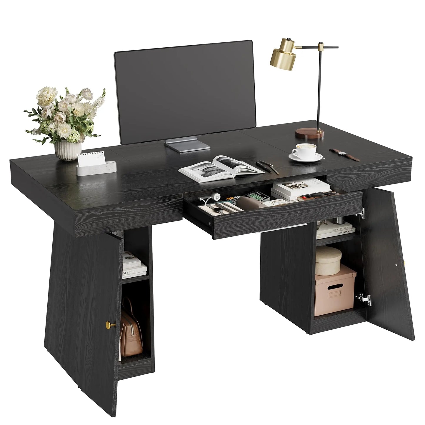 HiMISS Computer Desk With Drawer Cabinet And Storage Shelves