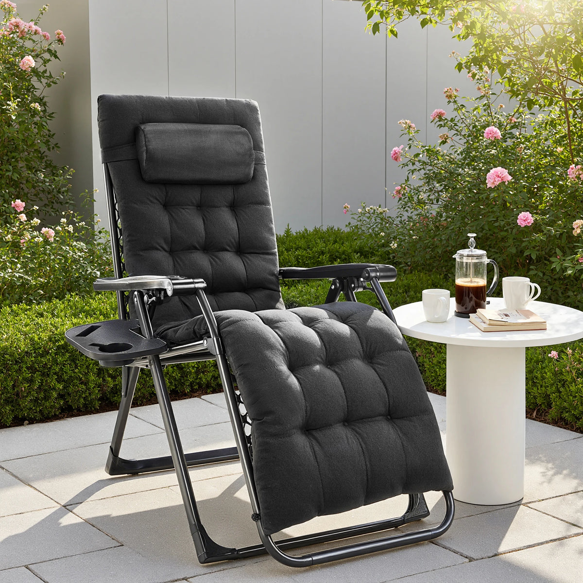 JHK Zero Gravity Portable Outdoor Recliner With Cup Holder Tray