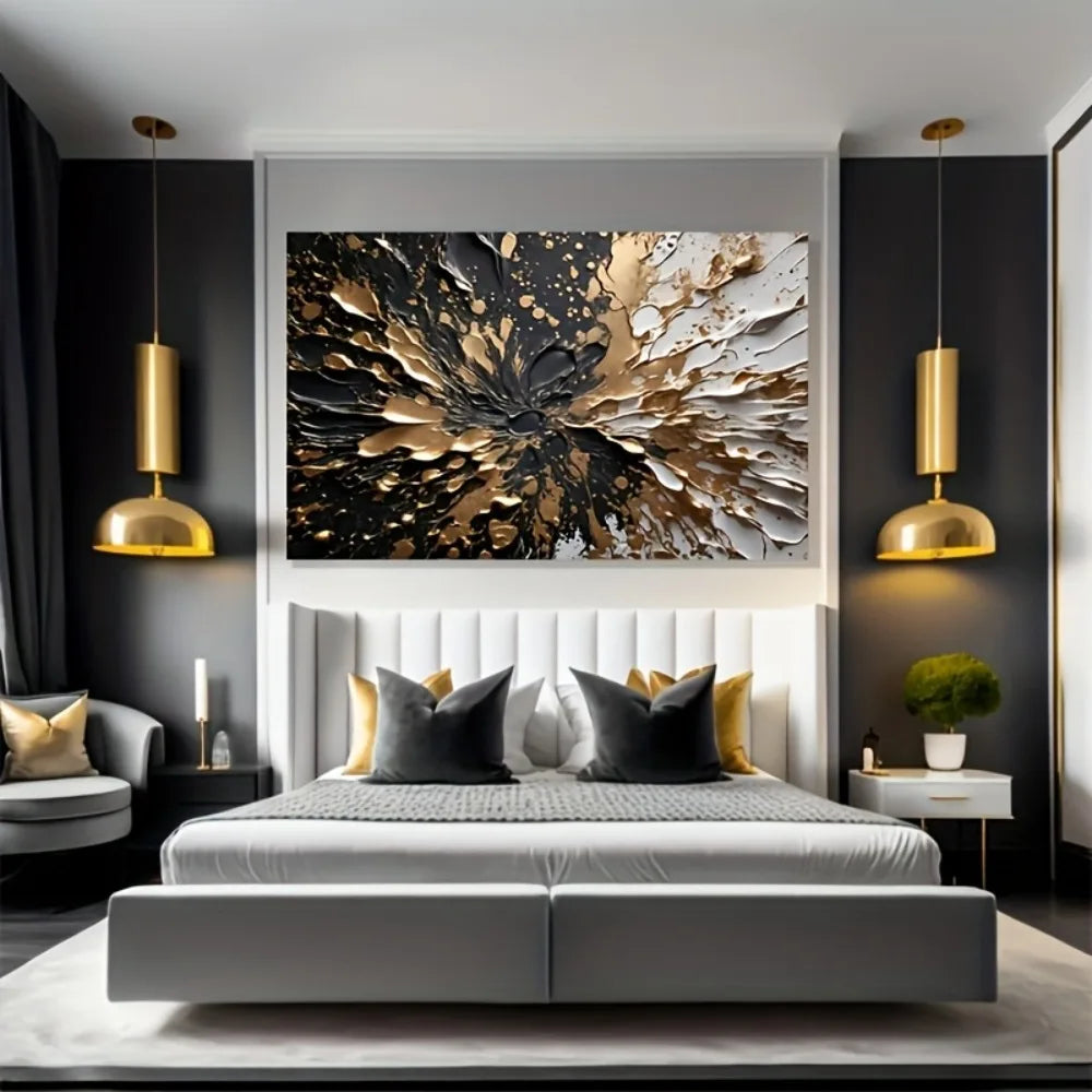 Modern Abstract Ink Splash Wall Mural In Pine Wood Frame