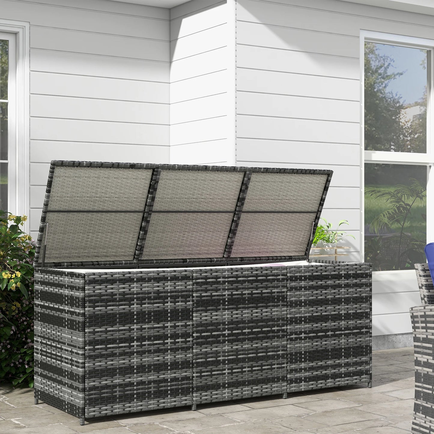 Outsunny Storage Box W/ Pneumatic Bar Lift, Inner Liner, Mixed Gray