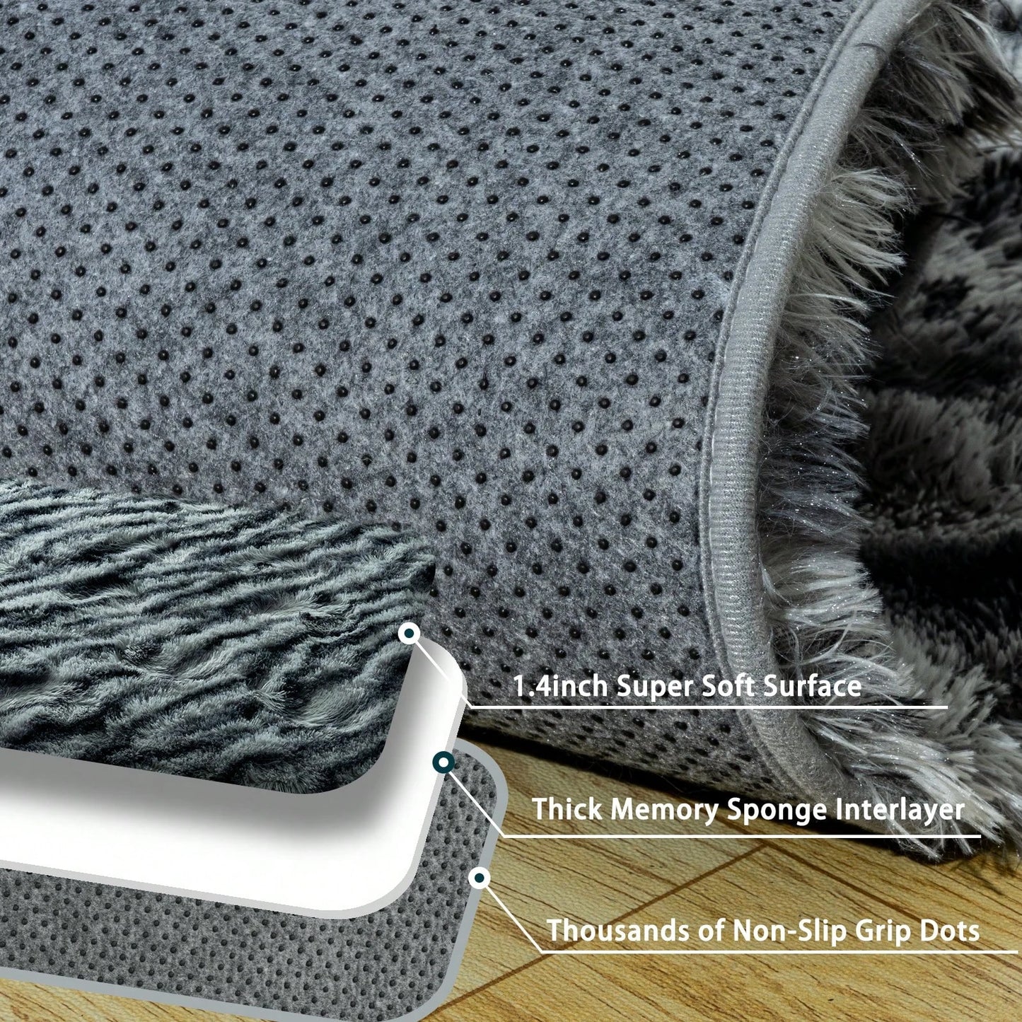 Noned Fluffy Long Shag Zebra Print Rug for Bedroom Washable