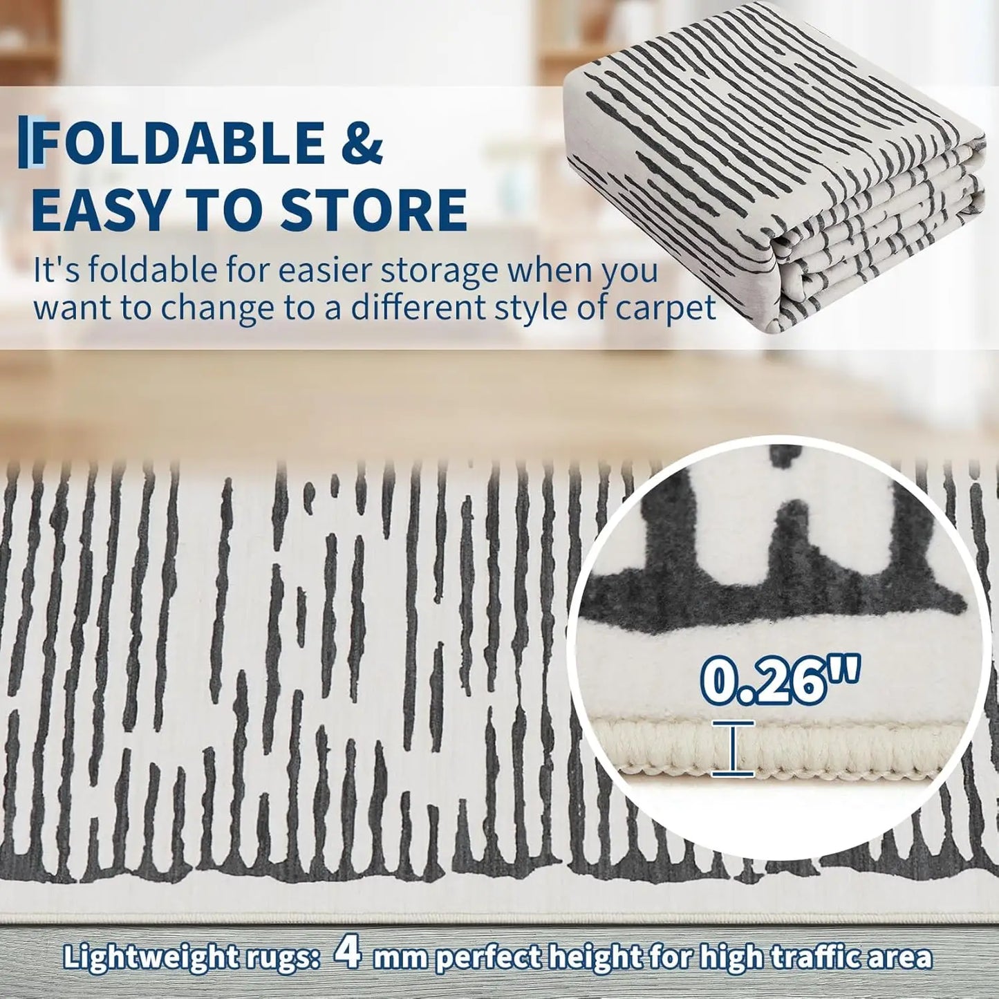 Area Rug for Living Room,Washable Modern Indoor Striped Rug,Low Pile Indoor Floor Carpet for Bedroom Office Dining Room Kitchen