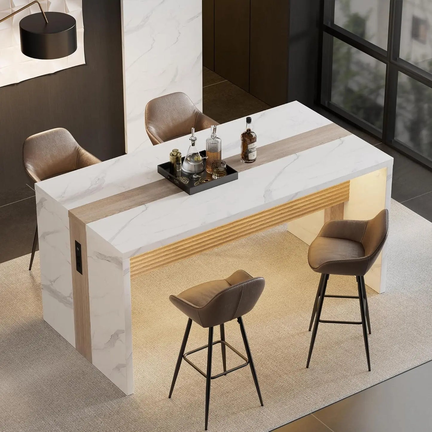 GUOHE Modern Kitchen Island Dining Table With Charging Station