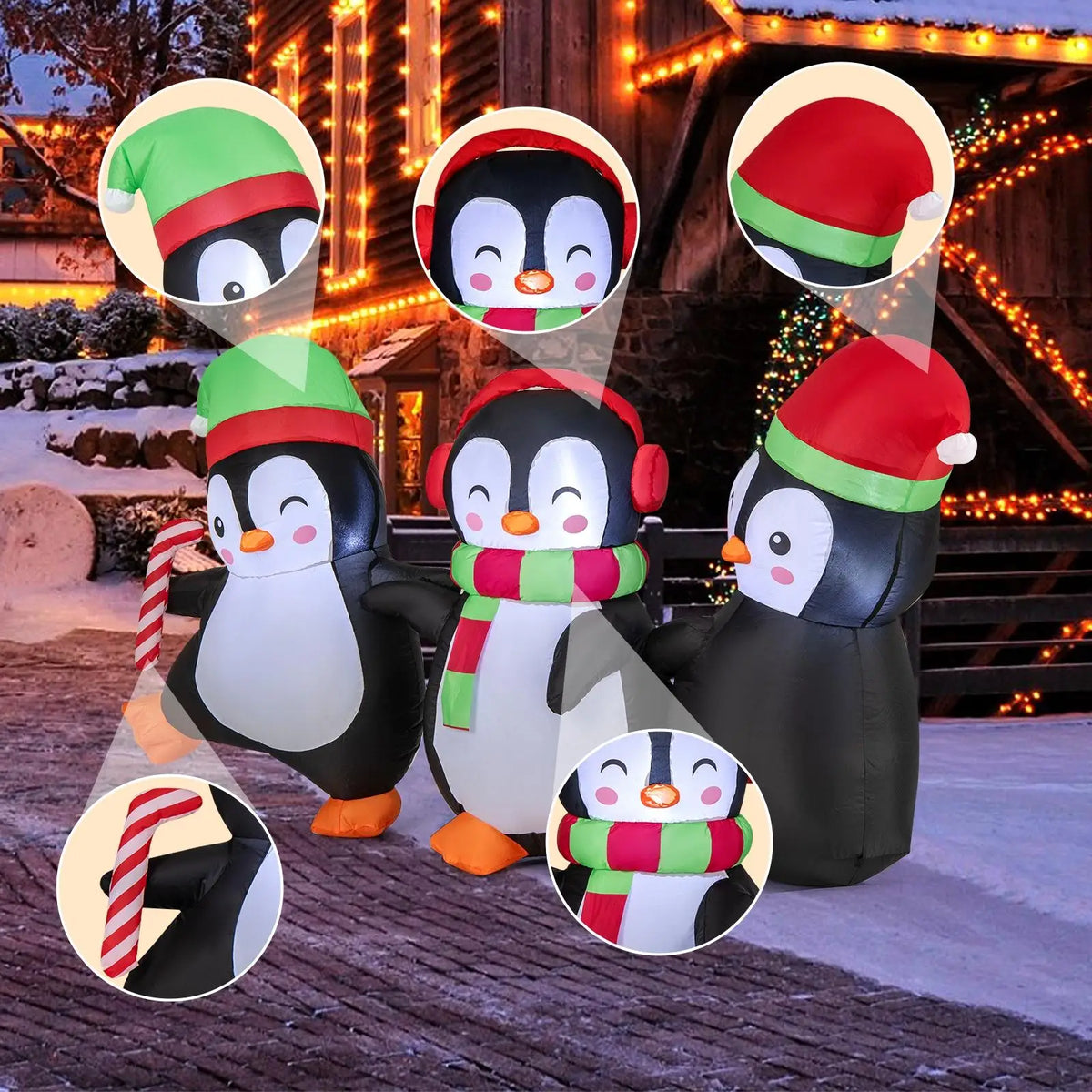 LIFEZEAL Christmas Inflatable Penguin Family With Built In LED Lights