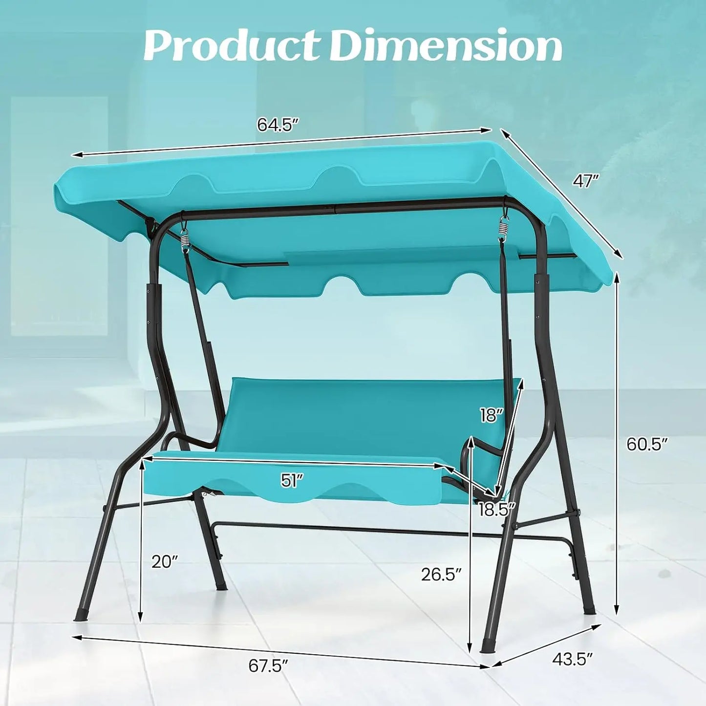 3 Person Porch Swing, Patio with Removable Cushion & Powder-Coated Steel Frame, Outdoor Swing with Canopy for Porch,, Custom