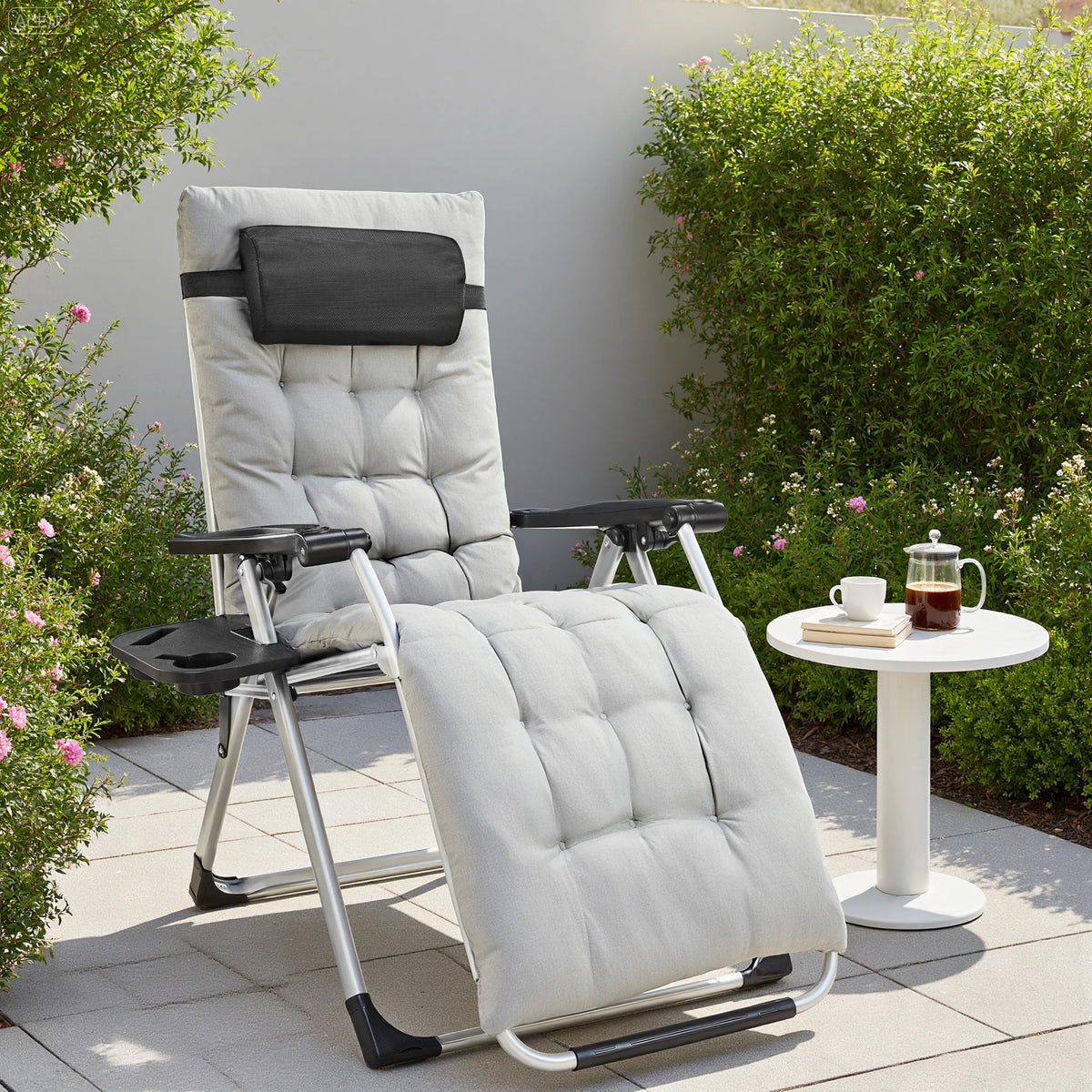 JHK Zero Gravity Portable Outdoor Recliner With Cup Holder Tray