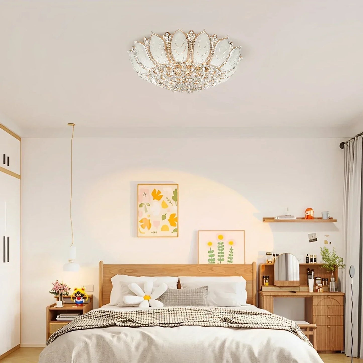 Flower Shaped Crystal Chandelier E12 Base 110V Ceiling Lamp