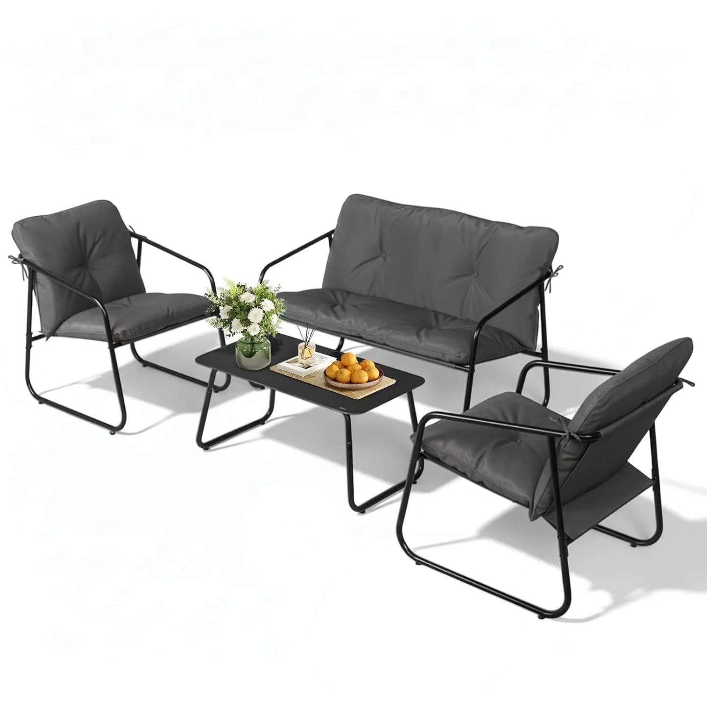 4 Piece Patio Conversation Set Outdoor All Weather Coffee Table Cushions