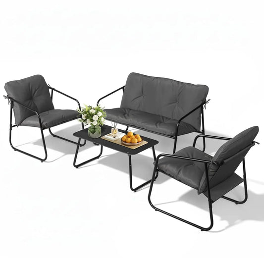 4 Piece Patio Conversation Set Outdoor All Weather Coffee Table Cushions
