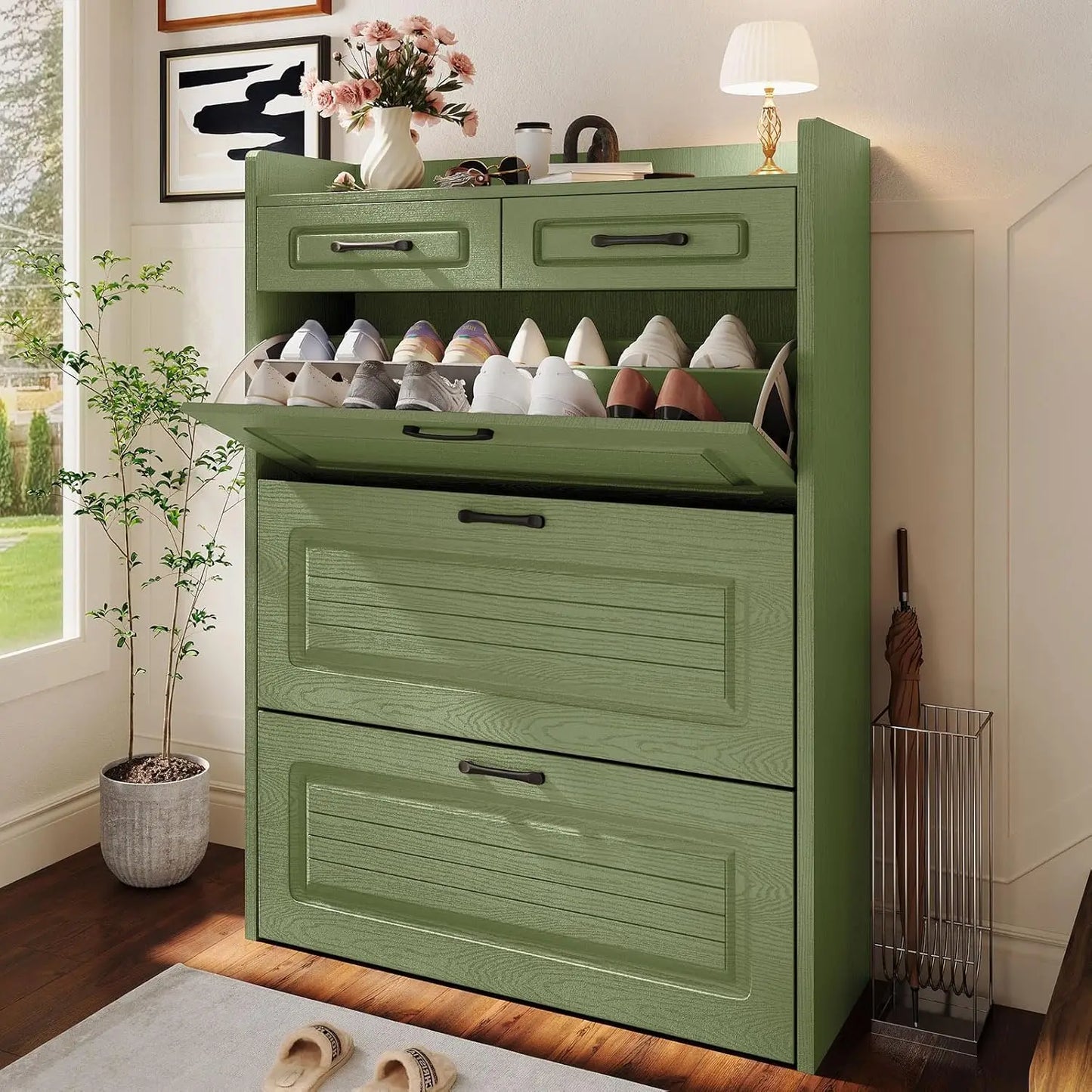 3-Drawer Flip-Top Slim Shoe Cabinet with 2 Storage Drawers Narrow Entryway Hallway Organizer, Custom