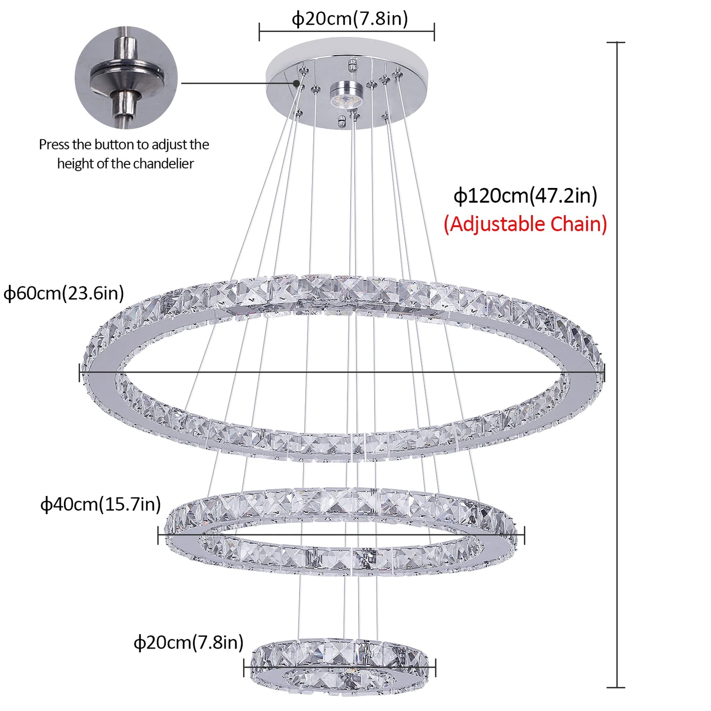 VETRULUS Crystal Ceiling Chandelier Three Ring Lighting