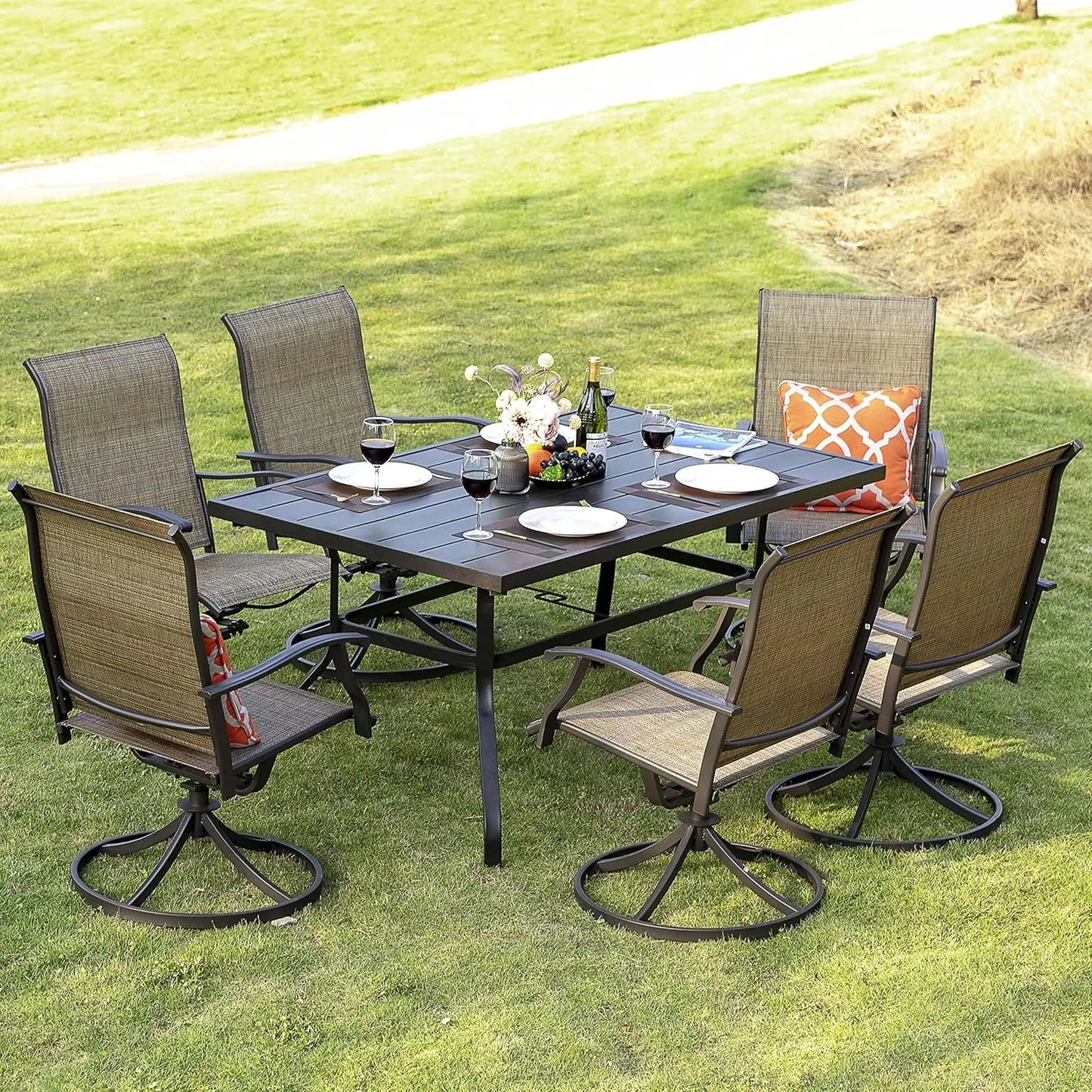 Swivel Sling Patio Dining Chairs Set of 4 All-Weather Textilene Iron Frame Outdoor Lawn Garden Backyard , Custom