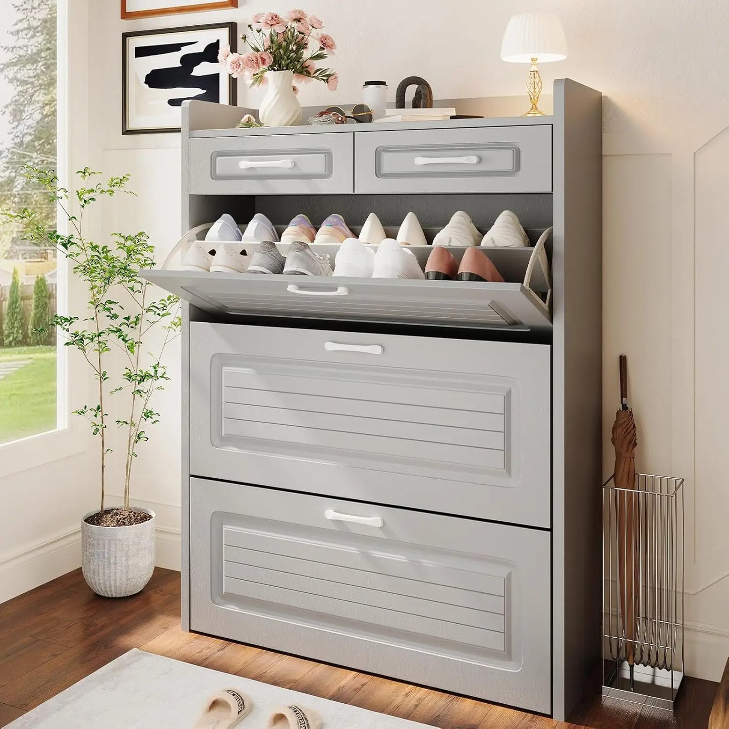 3-Drawer Flip-Top Slim Shoe Cabinet with 2 Storage Drawers Narrow Entryway Hallway Organizer, Custom