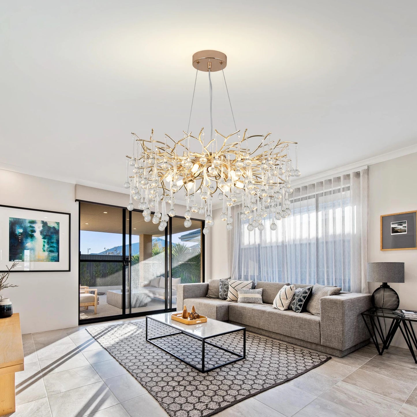 Modern Luxury Gold Crystal Ceiling Chandelier Tree Branch Shaped Pendant Light for Dining Living Room Bedroom Lustre Home Decor