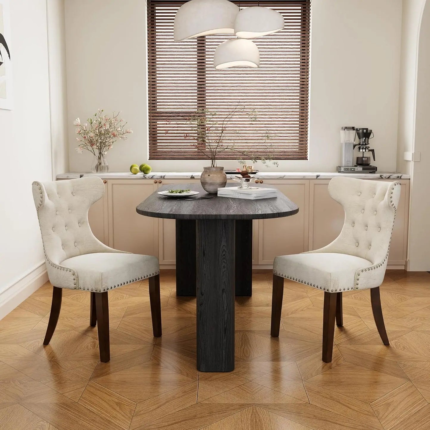 Upholstered Modern Dining Chairs Set Of 2 Button Tufted Leather